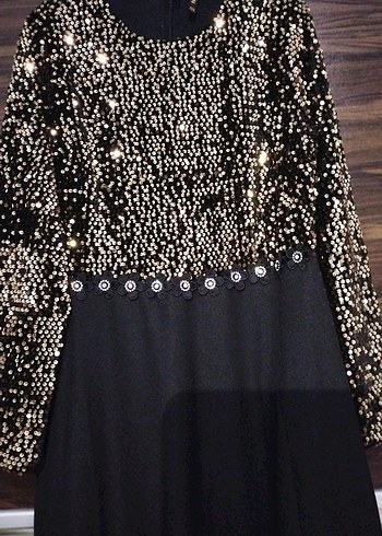 Siyah Payetli Uzun Kollu Abiye Elbise - Görsel 2