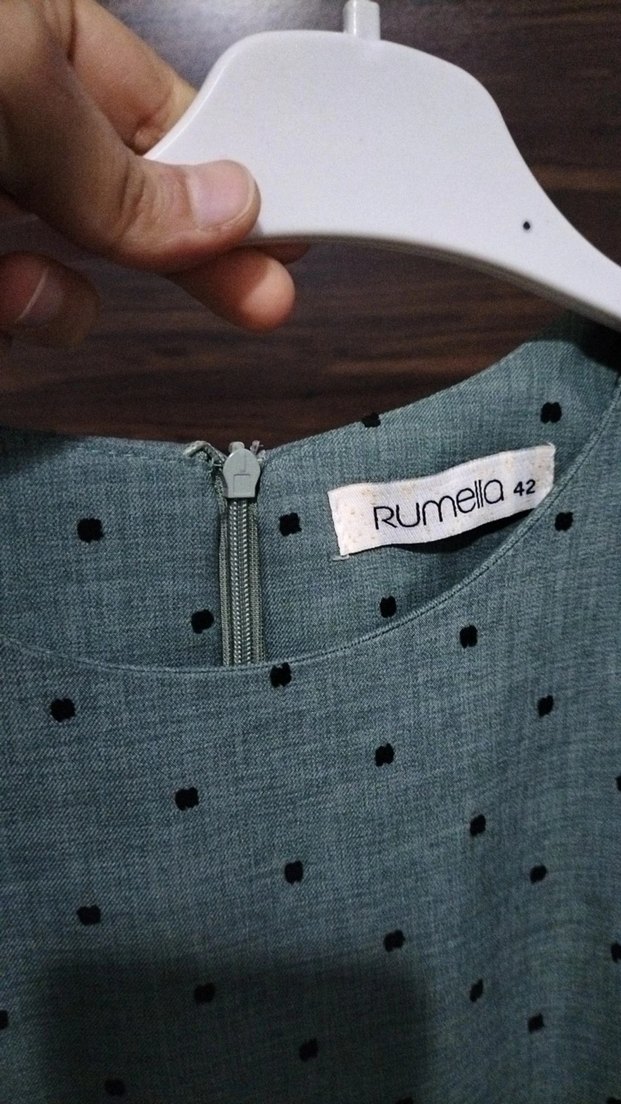 Gri Puantiyeli Uzun Bohem Elbise - Görsel 3