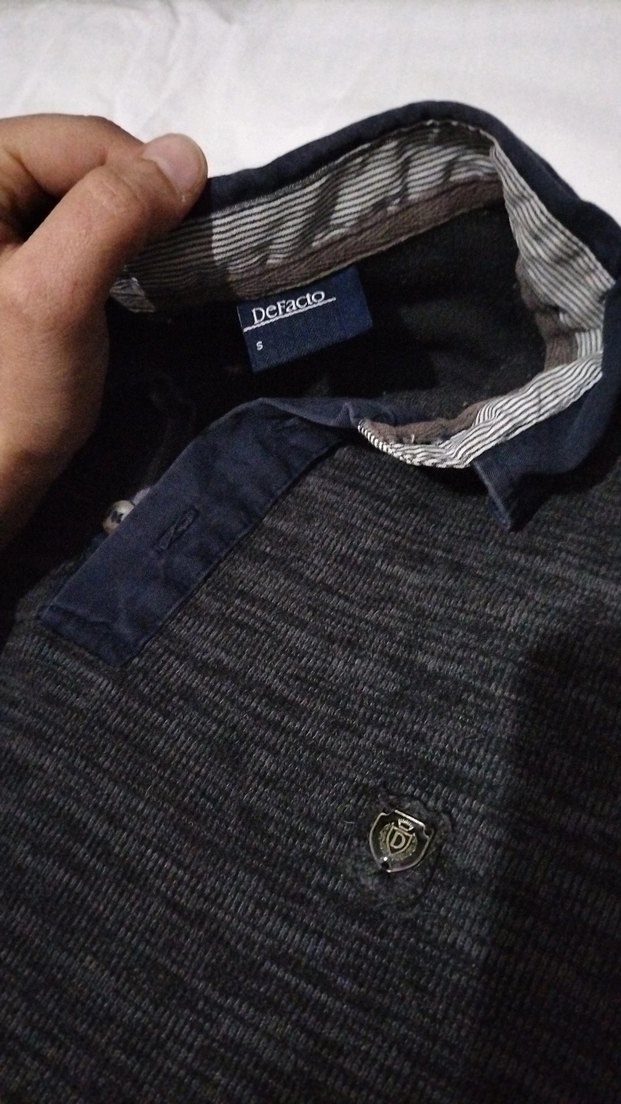 Gri Erkek Triko Polo Yaka Sweatshirt - Görsel 2