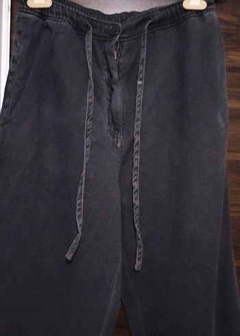 Kadın Gri Denim Kemerli Bol Paça Pantolon - Görsel 2