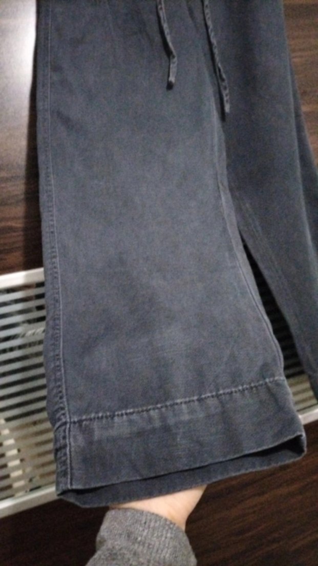 Kadın Gri Denim Kemerli Bol Paça Pantolon - Görsel 4