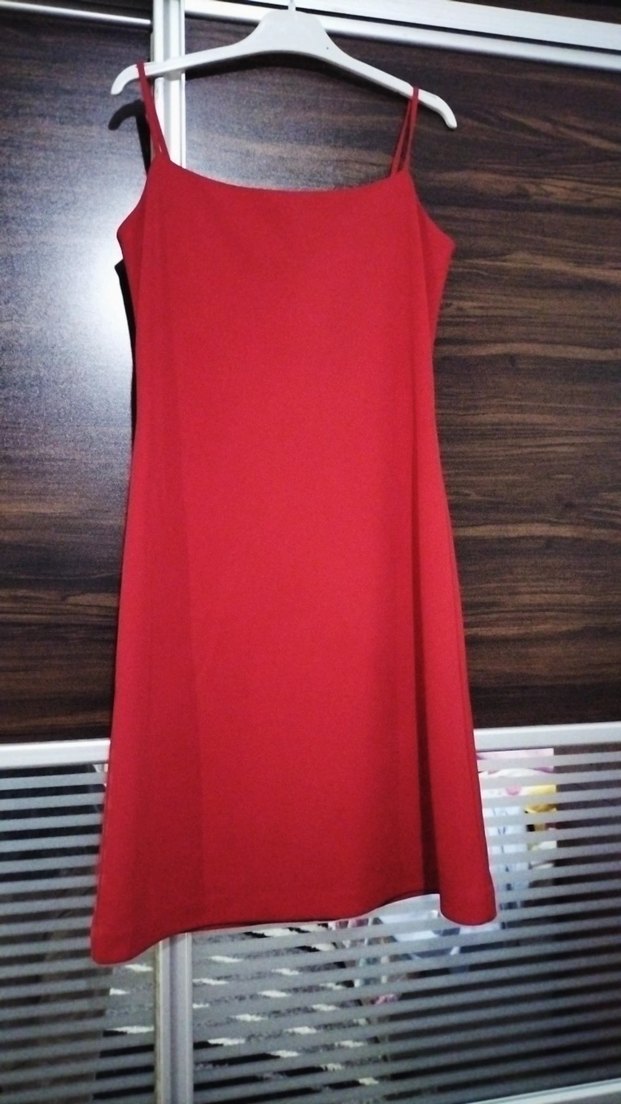 Kırmızı Uzun Drapeli Kadın Abiye Elbise - Görsel 3