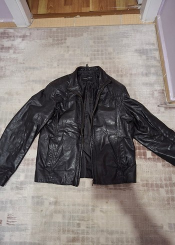Siyah Deri  biker HATEMOĞLU erkek Ceket - Görsel 2