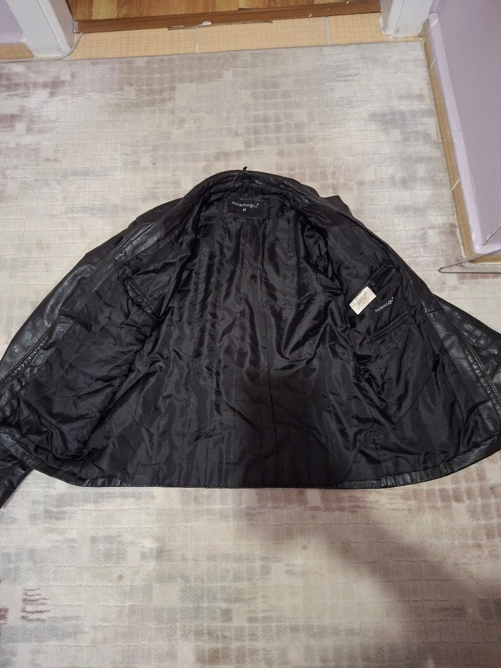 Siyah Deri  biker HATEMOĞLU erkek Ceket - Görsel 5