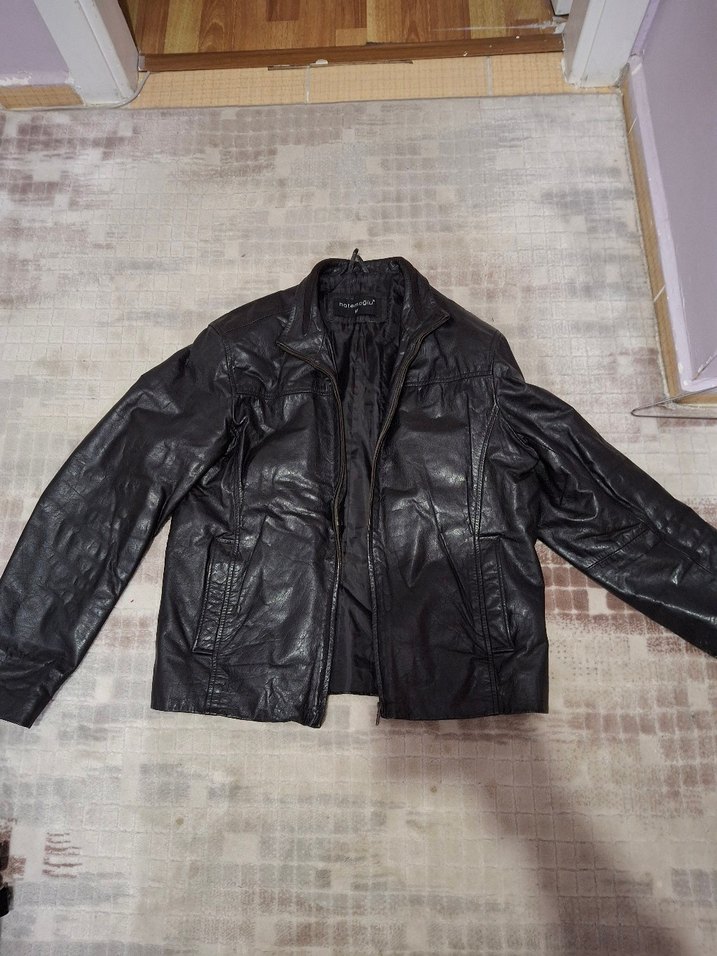 Siyah Deri  biker HATEMOĞLU erkek Ceket - Görsel 2