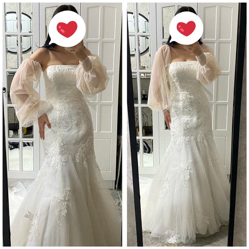 Oleg Cassini Balık Balon Kol Dantel Gelinlik Tam Takım Temiz - Görsel 3