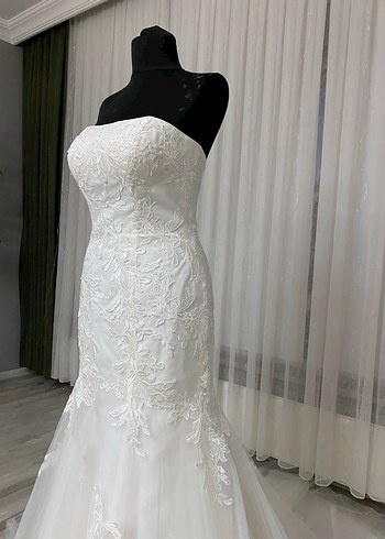 Oleg Cassini Balon Kol Balık Dantel Gelinlik Tam Takım Temiz - Görsel 9