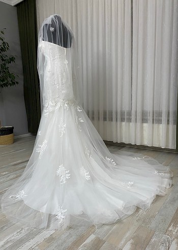 Oleg Cassini Balon Kol Balık Dantel Gelinlik Tam Takım Temiz - Görsel 6