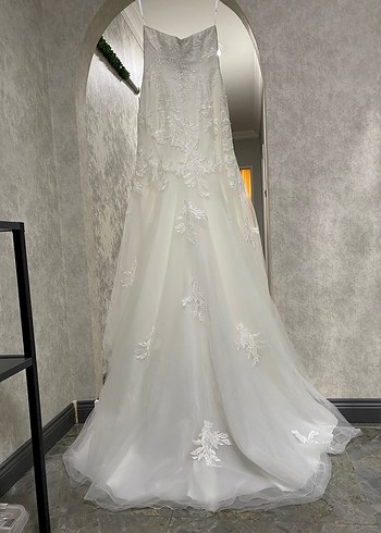 Oleg Cassini Balon Kol Balık Dantel Gelinlik Tam Takım Temiz - Görsel 5