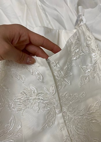 Beyaz Straplez Balık Gelinlik Balon Kol - Görsel 6