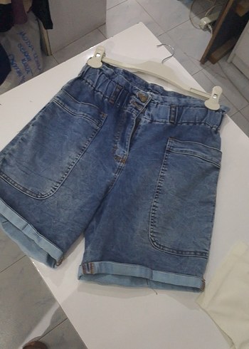 çocuk Gri Bel Bantlı Kısa Denim Şort
