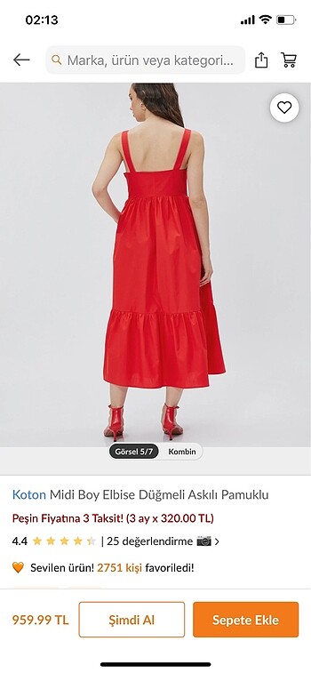 s Beden Koton kırmızı elbise yeni etiketli