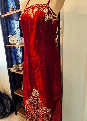 Bordo Nakışlı Uzun Kadın Elbise - Görsel 5