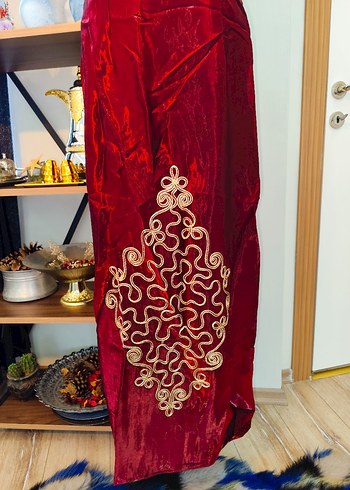 Bordo Nakışlı Uzun Kadın Elbise - Görsel 2