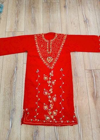 Nakışlı Boncuk İşlemeli Kırmızı çocuk bindallı kaftan - Görsel 3