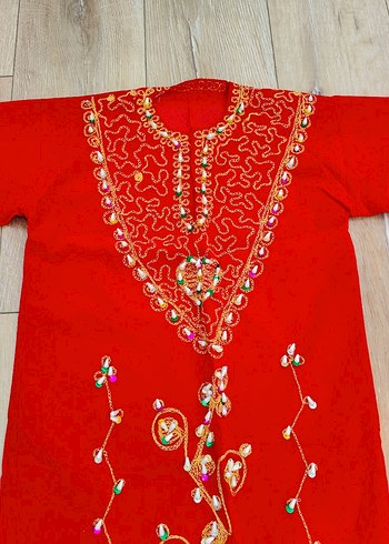 Nakışlı Boncuk İşlemeli Kırmızı çocuk bindallı kaftan - Görsel 2