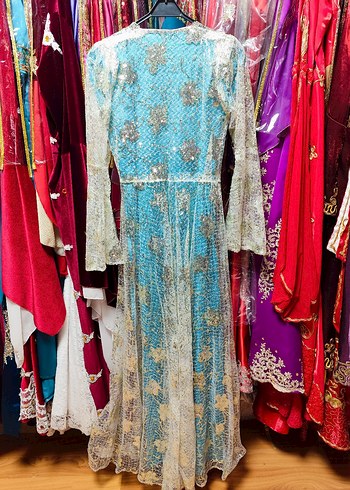 Dantelli Uzun Mavi Bohem Gelinlik abiye - Görsel 3