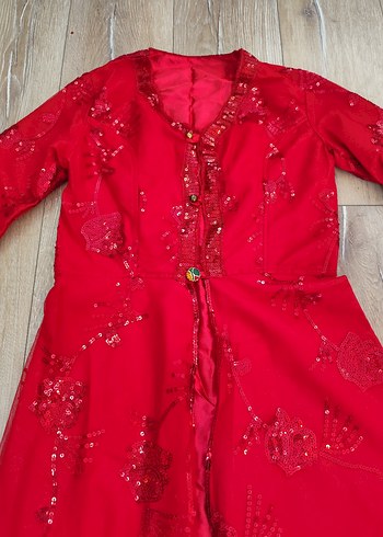 Kırmızı İşlemeli Uzun Abiye Elbise - Görsel 6