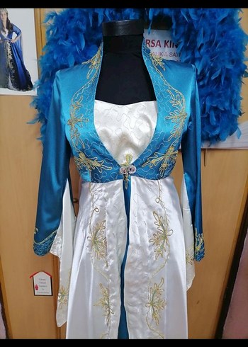 Mavi Nakışlı Uzun Kollu Bohem Kadın Bindallı - Görsel 2