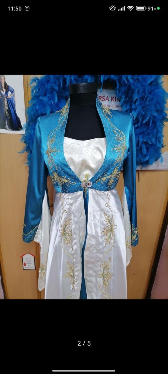 Mavi Nakışlı Uzun Kollu Bohem Kadın Bindallı - Görsel 2