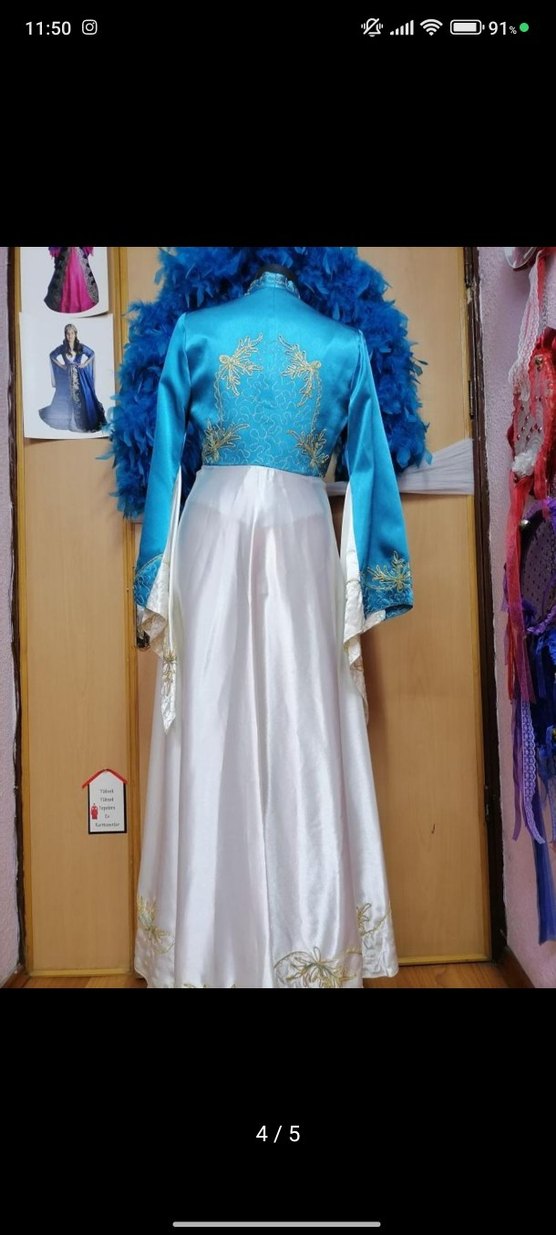 Mavi Nakışlı Uzun Kollu Bohem Kadın Bindallı - Görsel 4