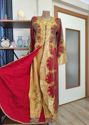 kırmızı altın İşlemeli kaftan bindallı - Görsel 4