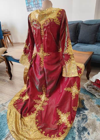 kırmızı altın İşlemeli kaftan bindallı - Görsel 7