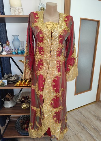 kırmızı altın İşlemeli kaftan bindallı - Görsel 2