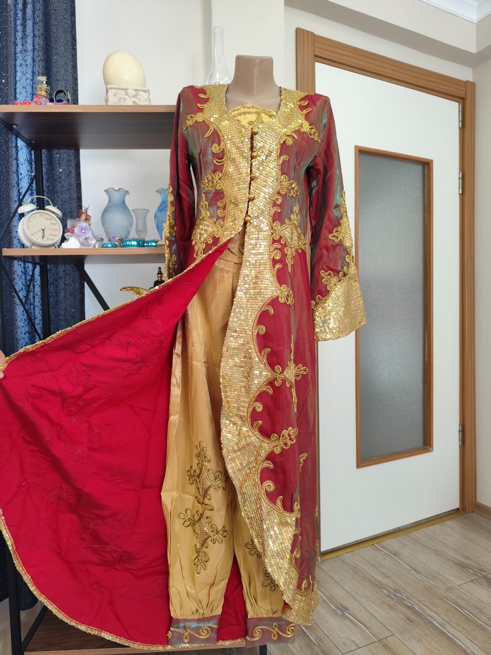 kırmızı altın İşlemeli kaftan bindallı - Görsel 4