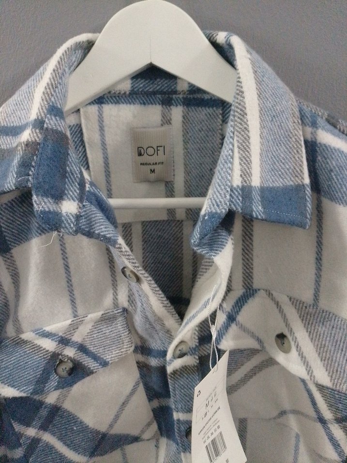 Mavi Kareli Uzun Kollu Pamuklu Gömlek - Görsel 3