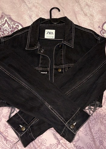 Zara Siyah Nakışlı Düğmeli Denim Ceket - Görsel 2