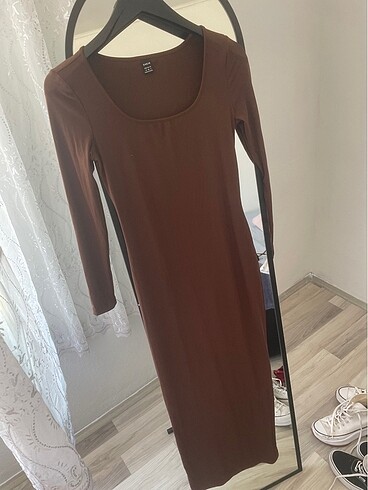 Shein kahverengi uzun elbise
