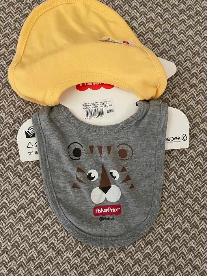 Fisher-Price Gri ve Sarı Desenli Bebek Önlüğü - Görsel 2