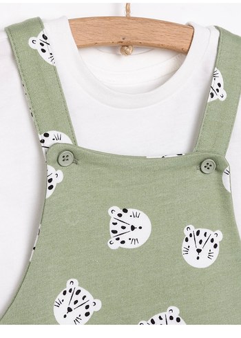 HelloBaby Yeşil Baskılı Kısa Kollu Bebek Tulum