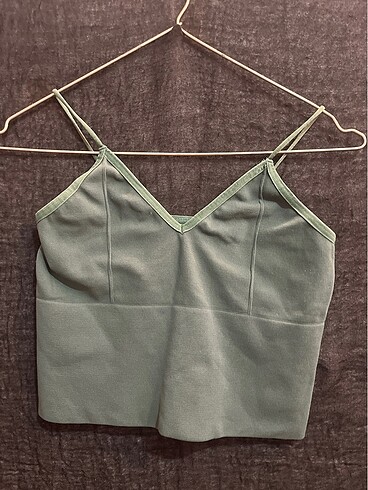 OXXO Yeşil İnce Askılı Crop Bluz S