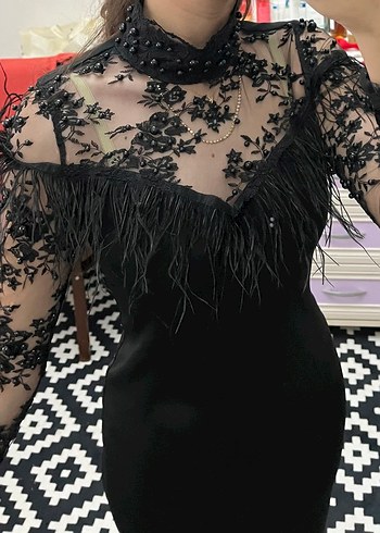 Siyah Nakışlı Kadın Elbise - Görsel 7