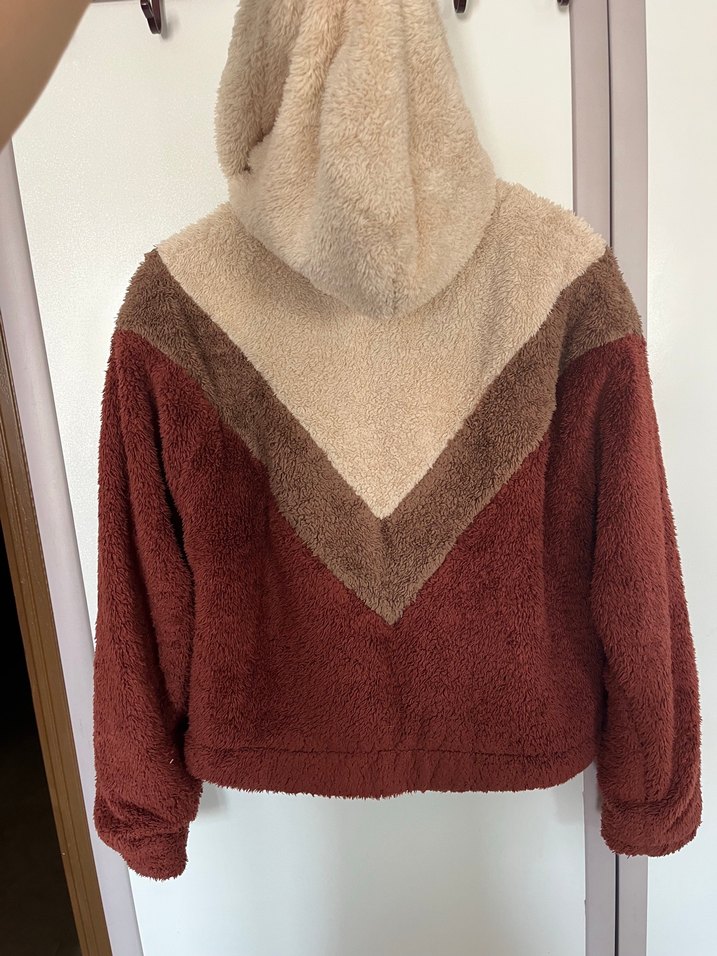 Kahverengi Peluş Kapüşonlu Kadın Ceket - Görsel 3