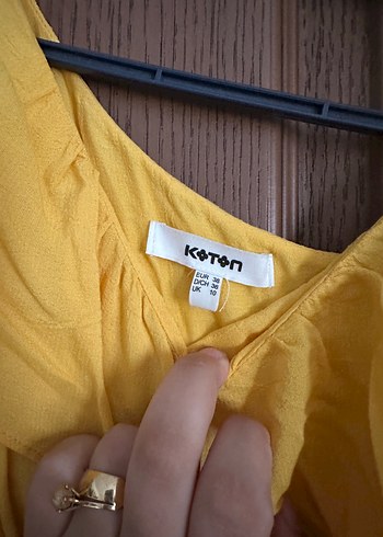 Koton Sarı Uzun Kollu Fırfırlı Bohem Elbise