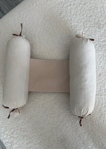 Bej Kareli Pamuk Bebek Uyku Destek Minderi - Görsel 3