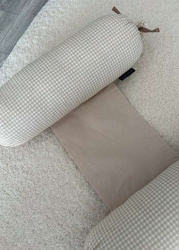 Bej Kareli Pamuk Bebek Uyku Destek Minderi - Görsel 4