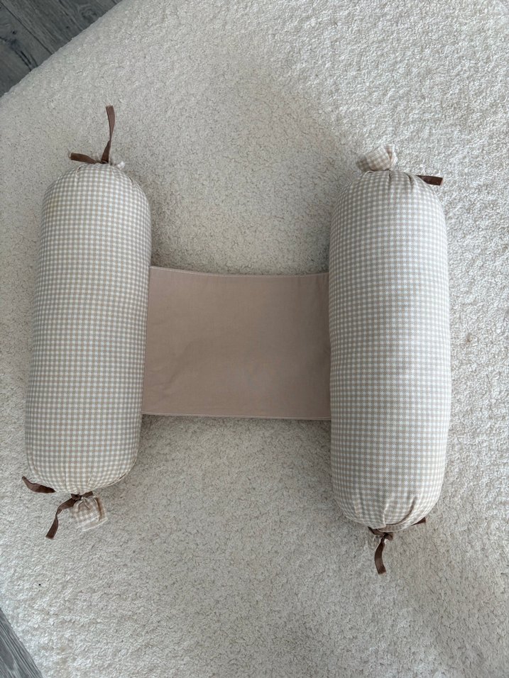 Bej Kareli Pamuk Bebek Uyku Destek Minderi - Görsel 3