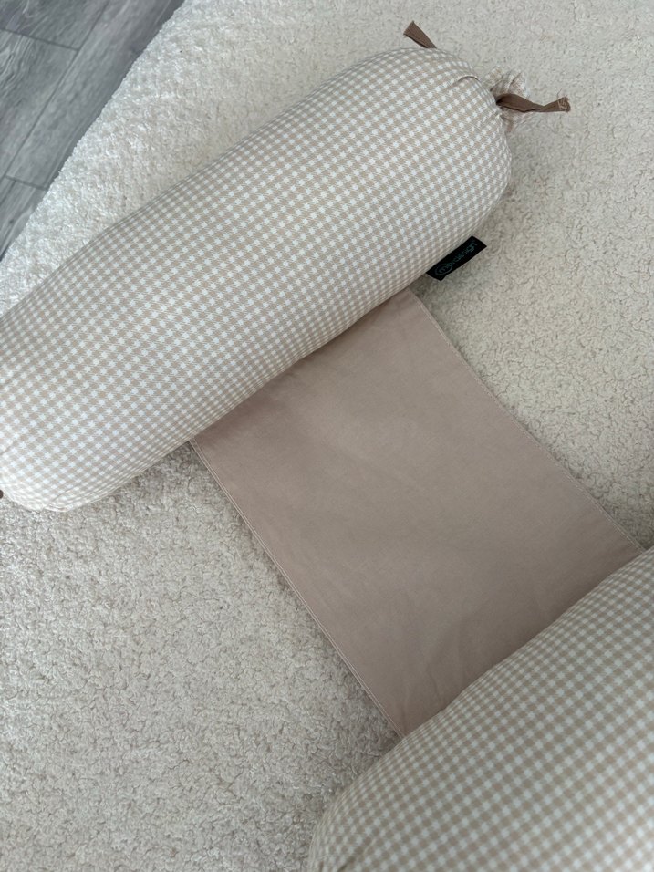 Bej Kareli Pamuk Bebek Uyku Destek Minderi - Görsel 4