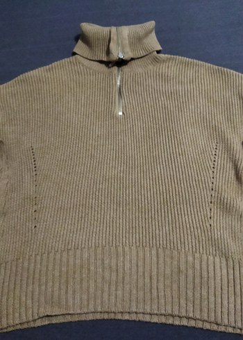 Bej Yarım Fermuarlı Yüksek Yaka Triko Kazak - Görsel 2