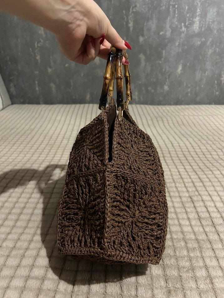 Kahverengi Örgü Kadın Çanta - Görsel 5