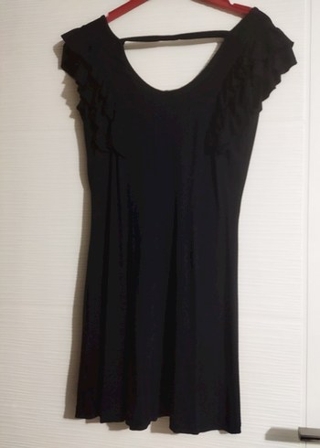 Siyah V Yaka Drapeli Uzun Kadın Elbise - Görsel 2