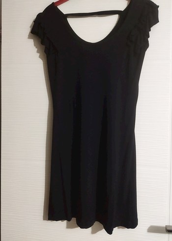 Siyah V Yaka Drapeli Uzun Kadın Elbise - Görsel 3