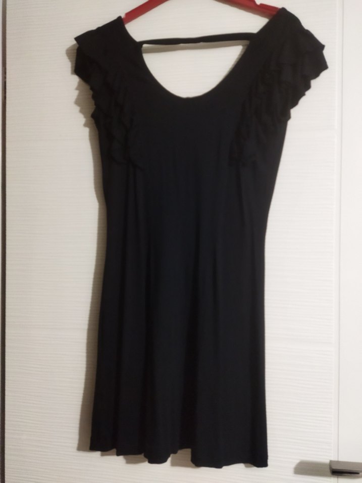 Siyah V Yaka Drapeli Uzun Kadın Elbise - Görsel 2