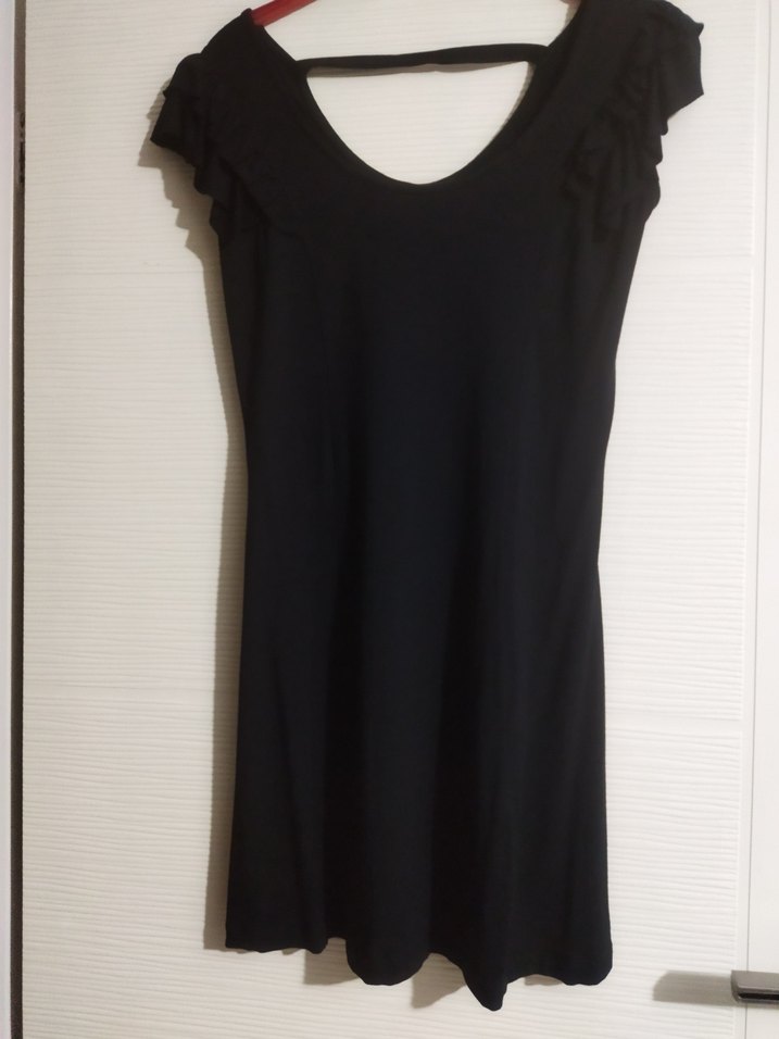 Siyah V Yaka Drapeli Uzun Kadın Elbise - Görsel 3