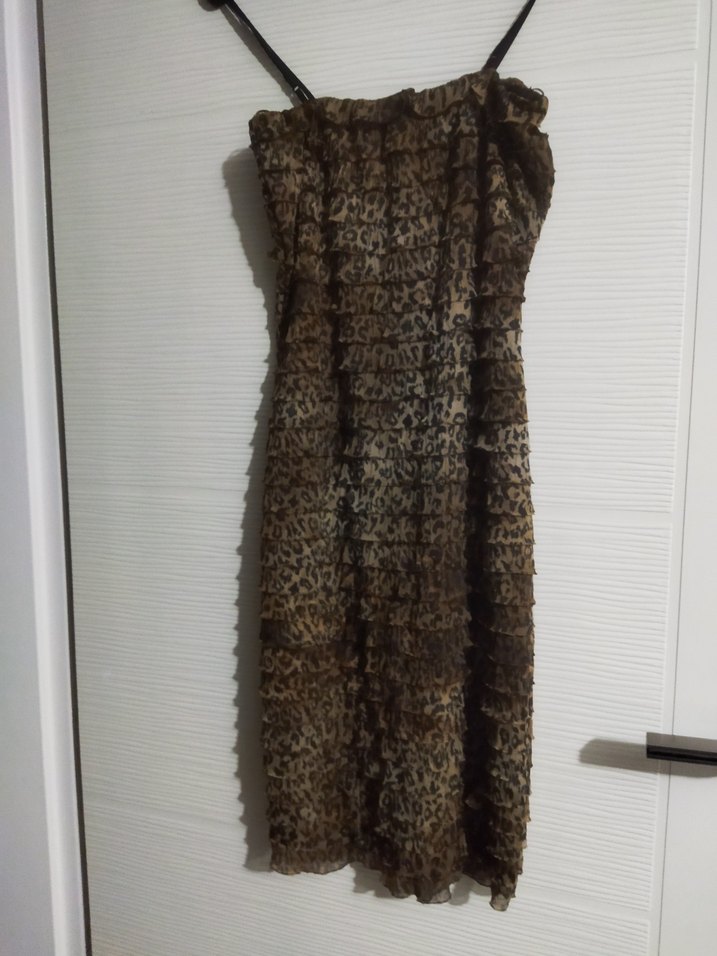 Kahverengi Leopar Desenli Kedi Elbisesi - Görsel 3