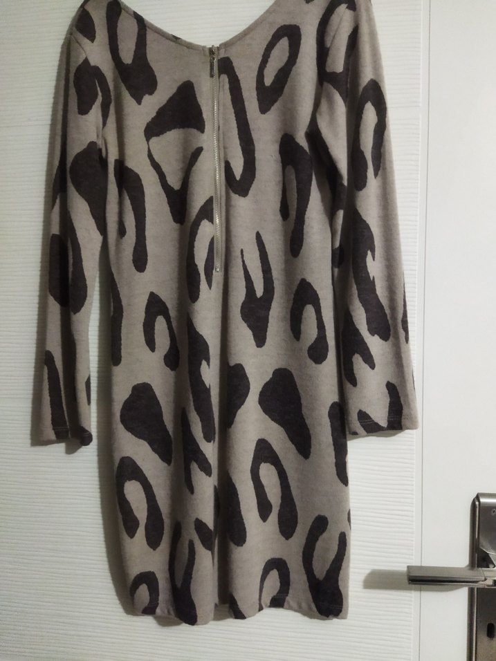 Gri Zebra Desenli Uzun Kollu Triko Elbise - Görsel 2